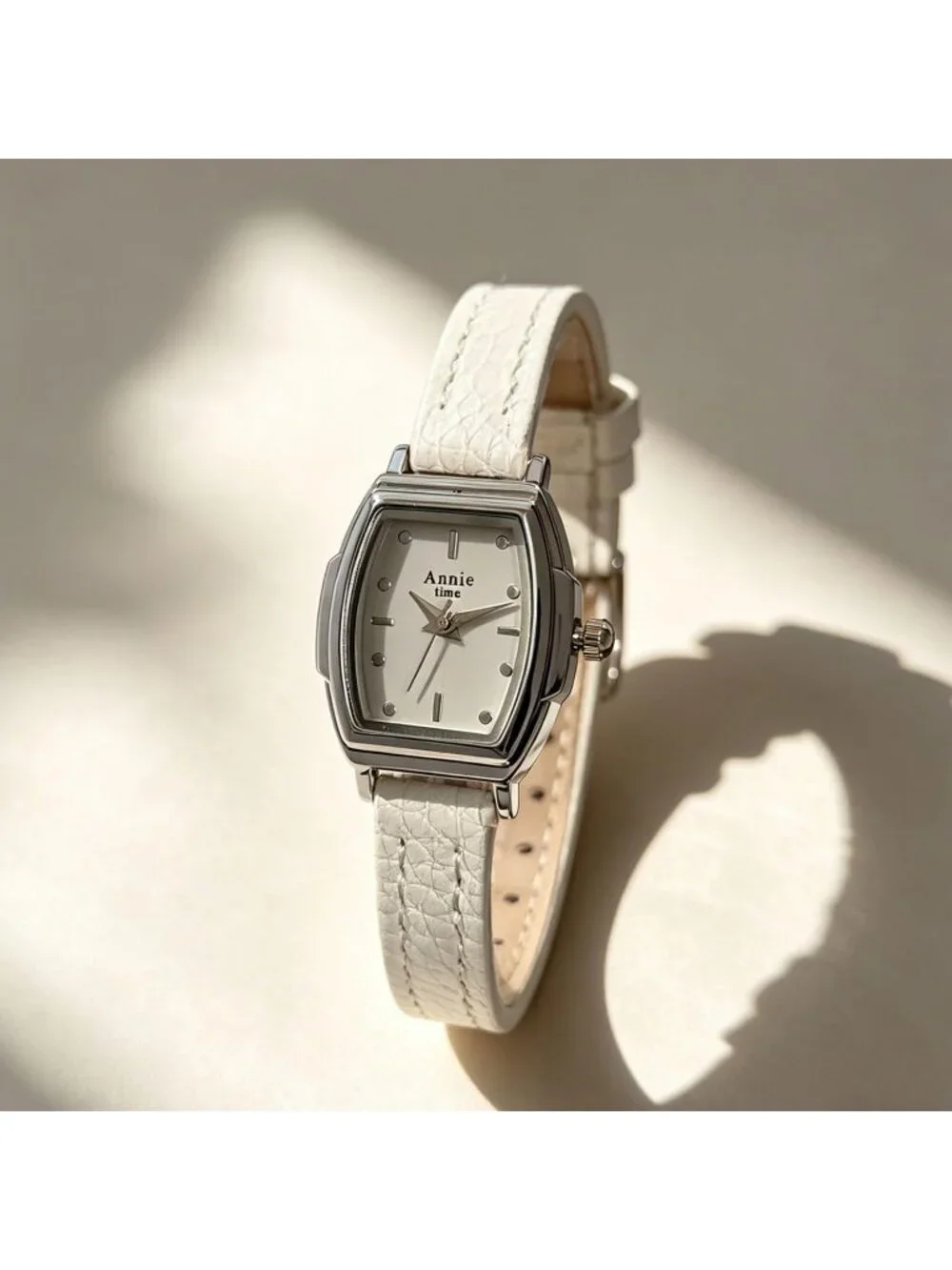 Women's White Rectangular Case Metal Case Simple Dial Leather Strap Wrist Watch